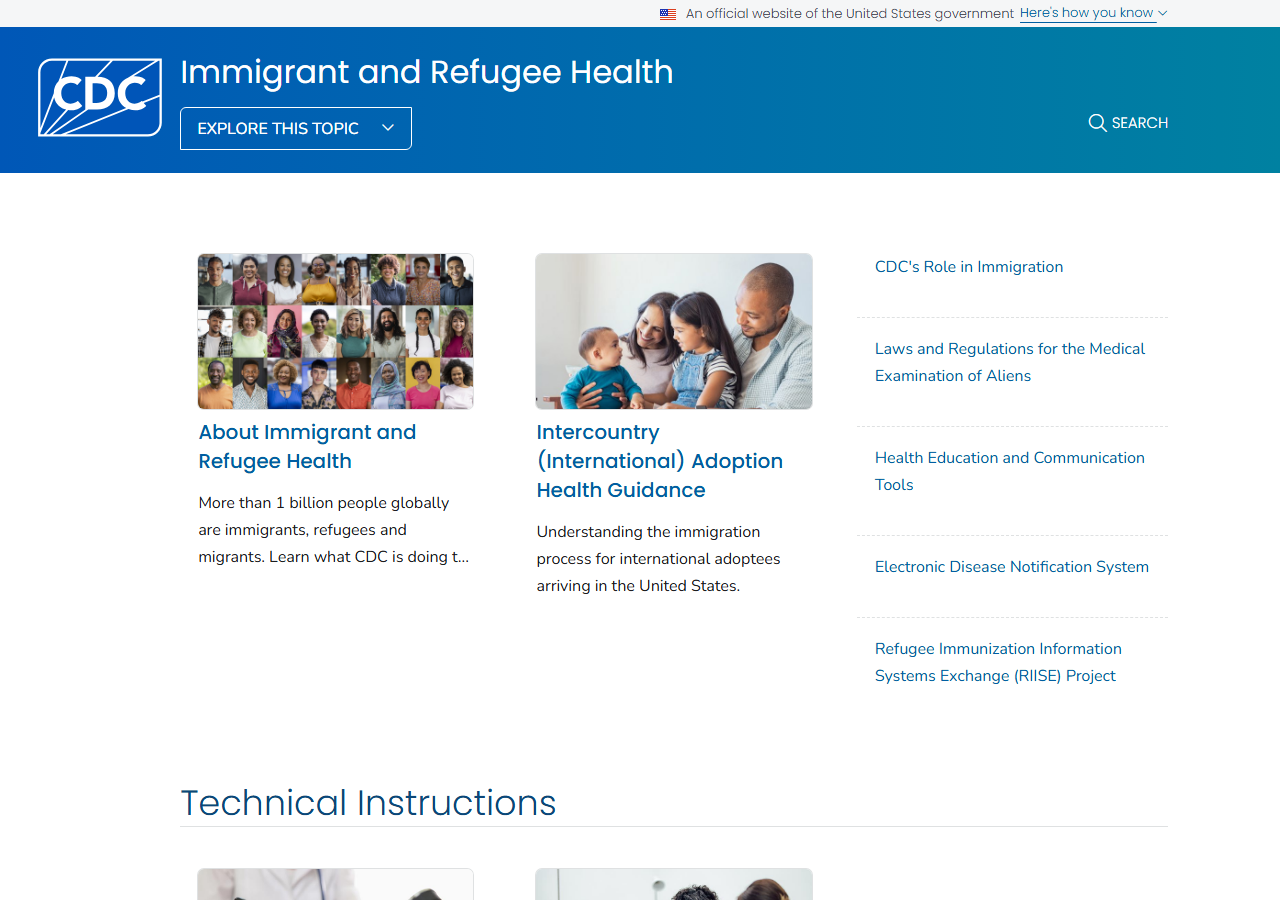 CDC's Immigrant and Refugee Health page (cdc.gov), a U.S. government source on refugee health and emotional well-being. Screenshot captured June 30, 2026.