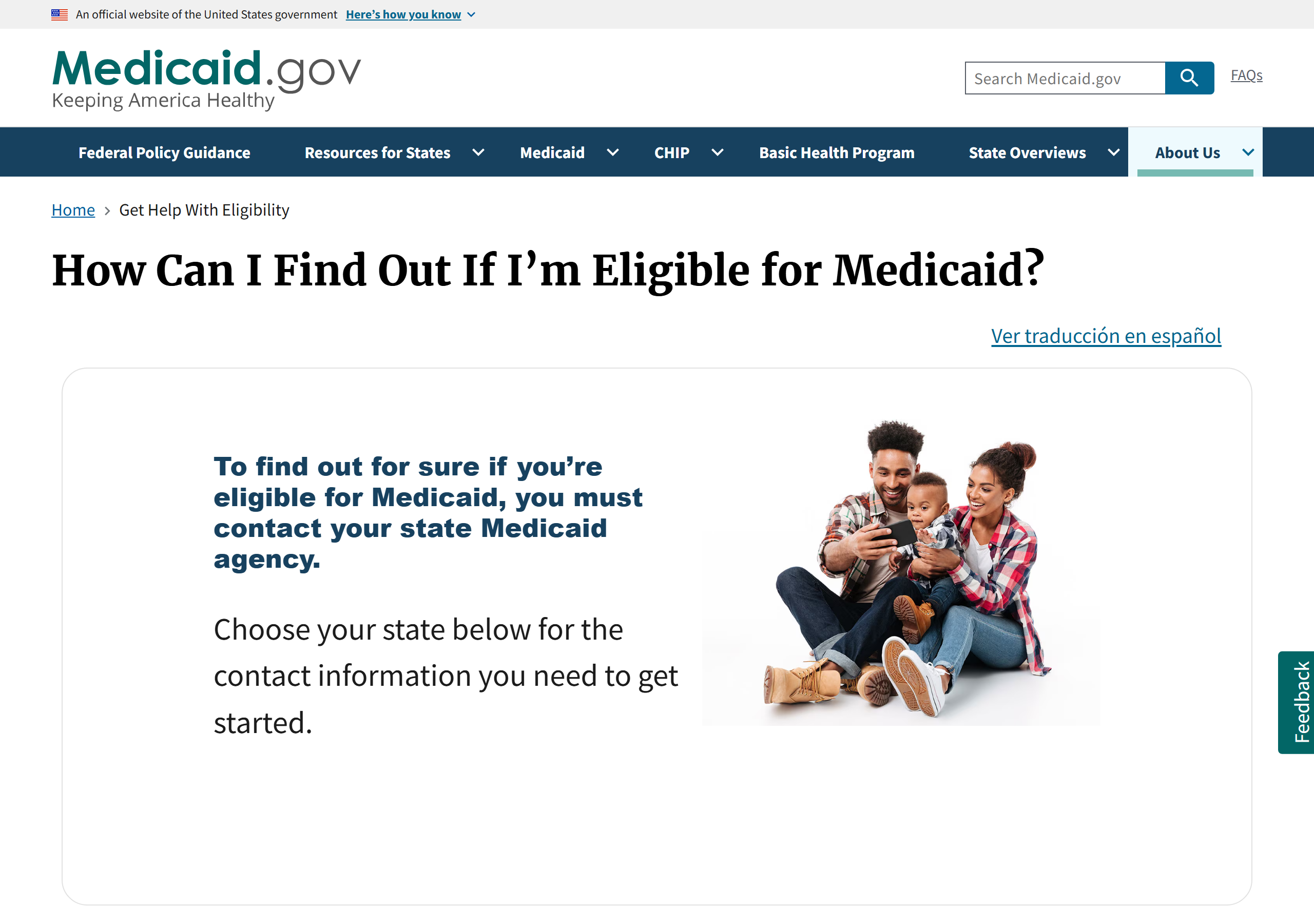 Screenshot of Medicaid.gov's eligibility page (captured June 30, 2026).