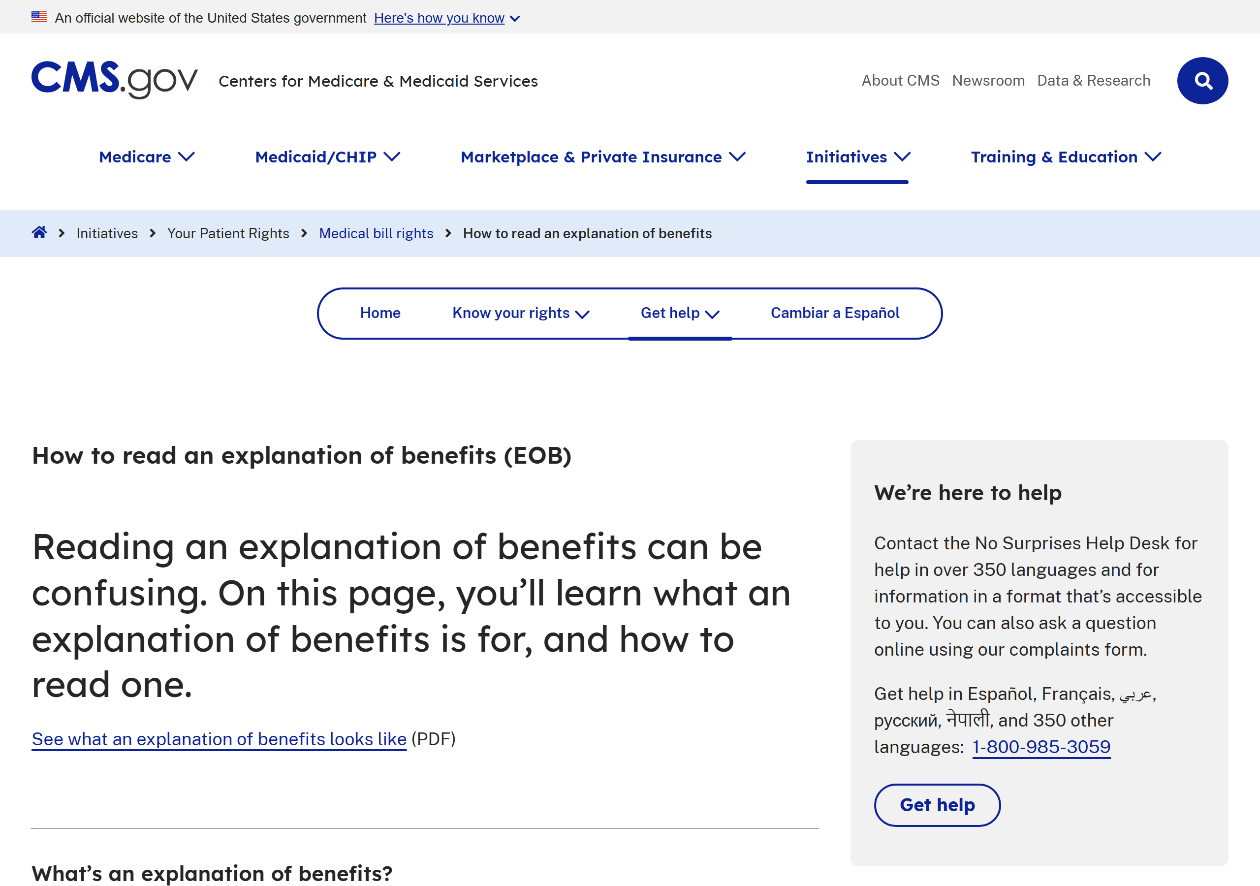 CMS guide on how to read an Explanation of Benefits, captured June 30, 2026.